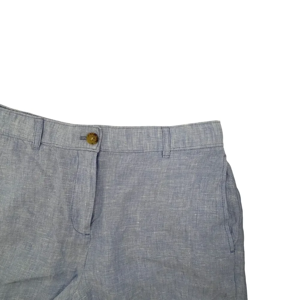 J.Crew Harbor Shorts Women’s Small Blue 100% Linen Fisherman 3” Inseam
